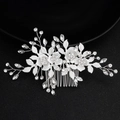 Silver bridal hair comb with handmade pearls and sparkling rhinestones for wedding hair - Silver Hollow Leaf Rhinestone Hair Comb (HS-J4793S)