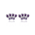 Minimalist s925 crown earrings with purple zircon stones in a teardrop silver setting - 925 Silver / Platinum (Purple Stone)