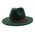 Classic dark green wool fedora hat with snakeskin patterned leather band and metal buckle - M (56-58cm) / Dark Green
