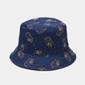 Navy blue reversible bucket hat with all-over zebra animal pattern and flat top design - M (56-58cm) / Zebra Pattern Dark Blue Reversible
