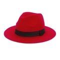 Classic red fedora hat with black ribbon band in wool felt for autumn and winter - One Size / Red