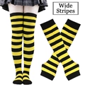 Thigh-high cosplay socks with black and yellow wide stripes in soft knitted fabric - Wide Stripe Set (36) / Black Yellow