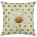 Beige linen cushion cover with green polka dots and a large white daisy flower print - 18x18 Inch / Green Polka Dot Large Daisy (LYD399-3)