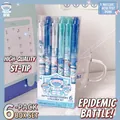 Set of 6 erasable 0.5mm retractable pens featuring medical medical theme cartoon patterns - Epidemic Prevention 6Pcs/Box-Carbon Black Ink