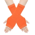 Bright orange long knitted fingerless gloves with thumb hole and ribbed elastic cuffs - One Size / Solid Orange