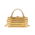 Elegante borsa a scatola in acrilico dorato con texture a onde, manico in metallo e tracolla - Oro a Righe Orizzontali