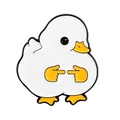 Cute white cartoon duck enamel pin featuring a shy pose with yellow beak and feet - Shy Blushing Duck (XZ6925)