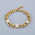 Gold Cuban chain bracelet featuring white marble octagonal stones and lobster clasp - Gold White Turquoise Style (KB184845-AQ)