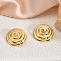 Detailed shot of 18K gold-plated spiral swirl earrings on elegant champagne silk fabric - EH139-Shiny Spiral Vortex