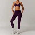 Deep purple two-piece yoga set with V-neck sports bra and high-waisted leggings - 8998 Bra + 8998 Skinny Jeans Grape Purple