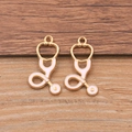 Golden stethoscope charms with white enamel finish for DIY jewelry making accessories - Small Stethoscope / Gold/White
