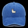 Close-up of sheep embroidery and washed cotton texture on vintage navy dad hat - Adjustable / Sapphire Blue