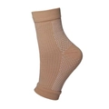 Detail of skin-colored compression ankle sleeve with breathable woven texture and elastic fabric - Beige with White Dots