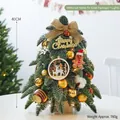 Mini árbol de Navidad flocado de 40cm con adornos oro y rojos y luces LED cálidas - Versión Decorada con Luz / Abeto Noble con Puntas Blancas (Set Dorado) + Luz
