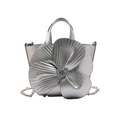 Silberne Beuteltasche mit 3D-Blumendekor und Metallkettenriemen für Damen - Silber