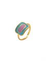 Adjustable 18k gold plated ring featuring blue and purple enamel rectangular design - Adjustable Open / Blue and Purple Rectangle Style