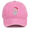 Detail showing Santa Claus embroidery and Merry Christmas text on pink washed cotton cap - Pink