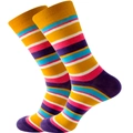 Detailed view of colorful striped crew socks with reinforced heel and ribbed cuffs - Yellow Cuff Fine Stripes