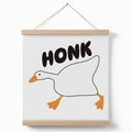 Minimalist wooden scroll wall art featuring a cartoon white goose with HONK text - 20x20cm / YY-3 (HONK-White Background)