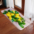 Detailed view of rectangular lemon print rug on dark wood floor with natural light - 40x60cm / Fresh Lemon