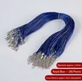 Collier en corde de cire bleue royale 1,5mm DIY avec fermoir mousqueton argenté réglable - 1.5mm/45+5cm / Bleu foncé