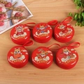 Set of 6 cartoon dragon round tin coin purses with festive red Chinese New Year designs - Round Year of the Dragon