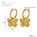18K gold plated stainless steel butterfly hoop earrings with detailed wing texture - Butterfly Hoop Style (S-E142)