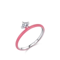 S925 Sterlingsilber Ring mit rosa Emaille-Beschichtung und quadratischem Zirkon - US Größe 8 / Rosa Quadratischer Stil (RHR1600)