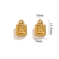 Gold heart padlock pendant charm with letter O engraving and size measurement details - Gold Rectangle Lock