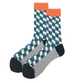 Men's cotton socks with orange cuff and 3D colorful geometric cube pattern - 38-46 / 3D Geometric Cube