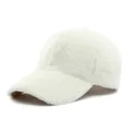 White plush faux fur baseball cap for women with vertical textured warm fabric - Adjustable / Cream