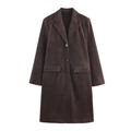 Veste longue marron aspect daim avec col à revers et poches à rabat pour femmes - XS / café