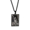 Black matte stainless steel rectangle necklace with The Magician tarot card design - Magician / Black