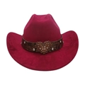 Burgundy suede cowboy hat with heart-shaped rhinestone buckle and decorative band - One Size / Wine Red (Big Heart)