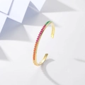 Elegant gold-plated S925 silver open cuff bracelet with gradient rainbow gemstones - 925 Silver / Gold