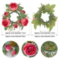 Artificial rose candle ring in magenta and green with 7.5cm inner diameter size - Peony Wreath Dark Pink