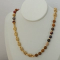 Collana retrò in agata naturale con catena intrecciata in metallo dorato tipo marina - Catena di Estensione 40+7cm / Collana d'Oro-Giunzione in Agata Multicolore