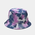 Reversible tie-dye bucket hat in purple and blue wash for outdoor sun protection - M (56-58cm) / Dark Blue Purple Grey Tie-dye (16#)