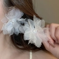 Fermaglio per capelli con fiore in rete bianca e perla centrale, accessorio elegante - Stile Fiore in Rete con Perla (12#)
