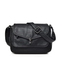 Bolso bandolera vintage negro de cuero suave texturizado con cierre giratorio de metal - Negro