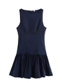 Detail of navy blue sleeveless dress featuring side drawstring ruching and woven fabric - S / Navy Blue