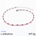 Minimalist stainless steel anklet with vibrant red resin beads and lobster clasp - Silver Chain Red Bead (KJ1749-Z)
