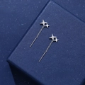 S925 sterling zilveren ster doortrek oorbellen met zirkoon op blauwe doos - 925 zilver / Platina / Kort-25mm