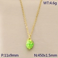 Golden necklace with a green strawberry pendant featuring yellow dots and size details - Purple Grape Style (KN292125-Z)