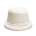 Minimalist white plush bucket hat in soft faux fur for winter warmth and cozy style - Cream