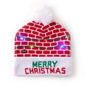 LED Christmas knit hat with red brick pattern, white pompom and Merry Christmas text - Square Light String