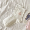 White cotton mid-calf socks featuring a cute red monkey embroidery and ribbed cuffs - White - Red Monkey