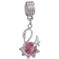 Silberner Schwanenanhänger mit rosa rundem Edelstein und funkelnden klaren Kristallen - Schwan Mit Rosa Edelstein Stil (Z-022)