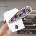 Silver-tone snap hair clip featuring five deep purple rectangular crystals and rhinestones - Crystal Glass [Purple Teardrop]