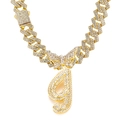 Golden iced-out Cuban chain necklace with butterfly and cursive letter G pendant - Gold Letter I